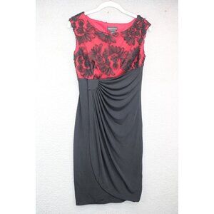 Connected Apparel Ruched Faux Wrap Mesh Midi Dress-Size 6-Whimsigoth